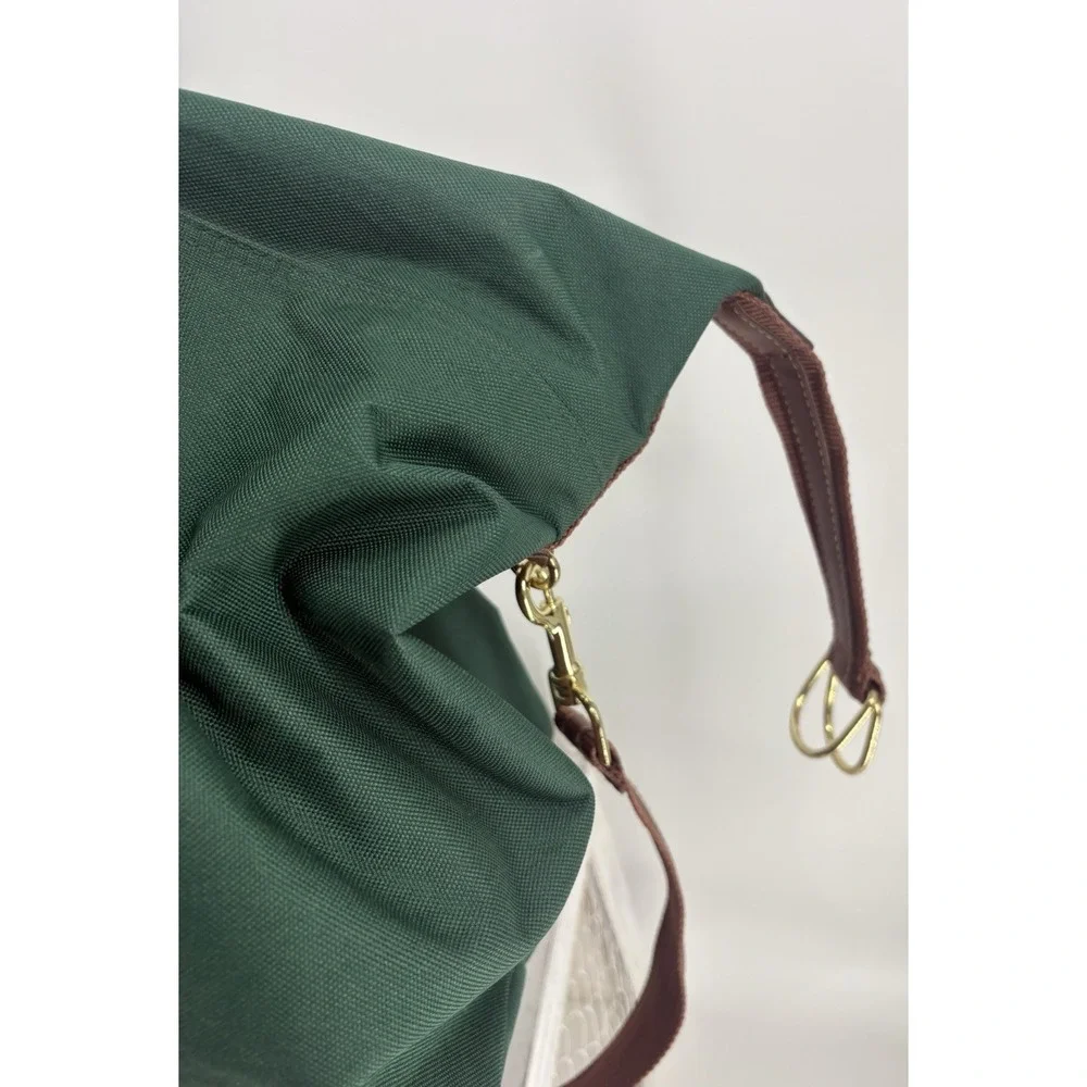 VTG Ralph Lauren Green Duffle Bag Fragrance Weekender Brown Trim Extra Large 30